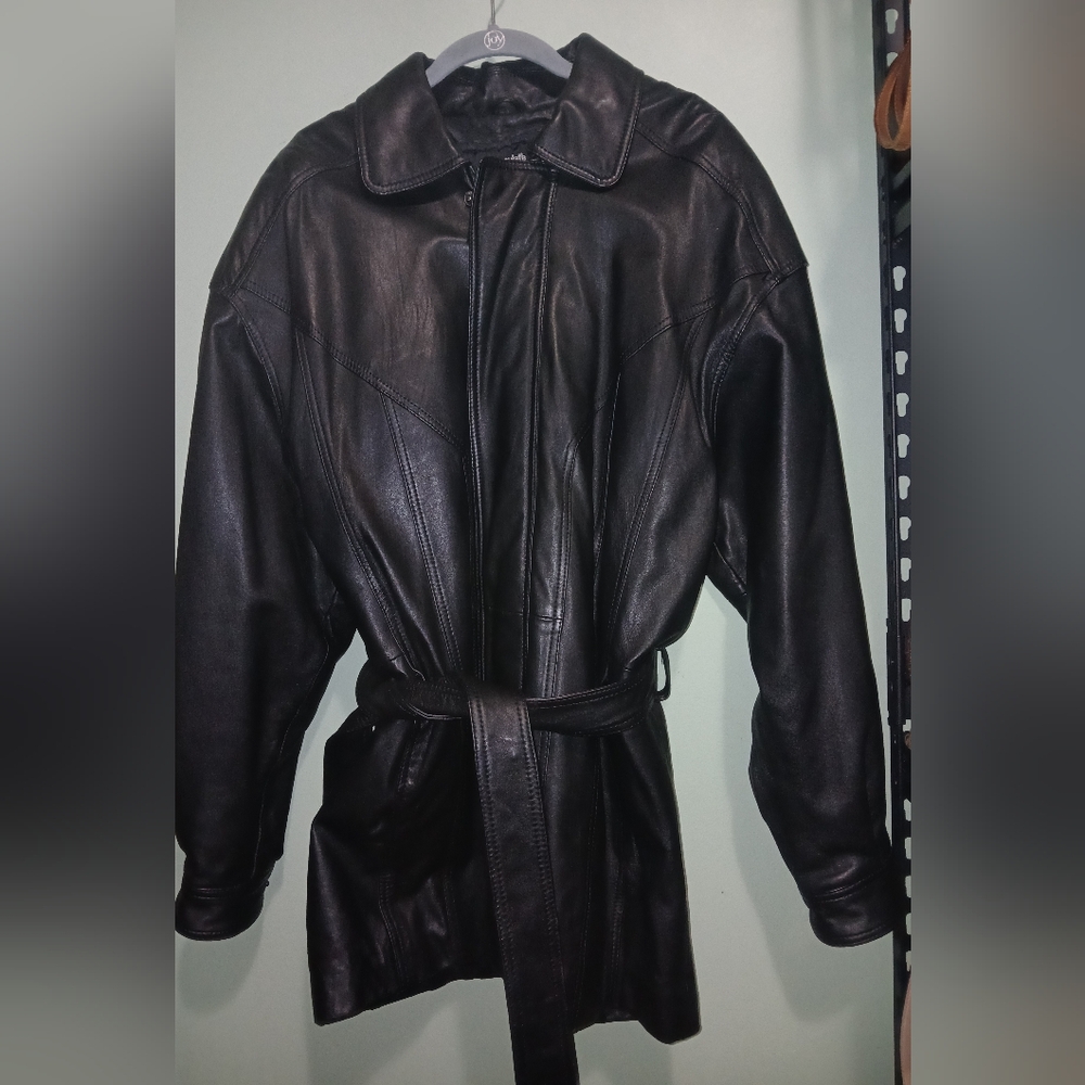 Men's Black Leather Trench Coat